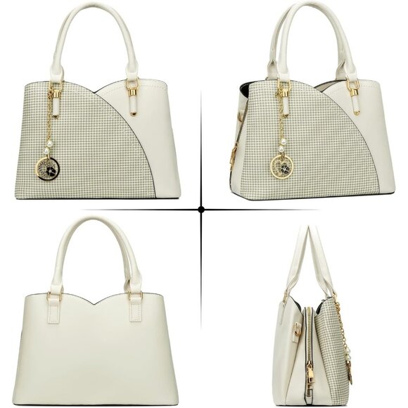 Women’s cream White Triple Compartment Satchel Fashion Top Handle Shoulder Bag - Picture 4 of 6